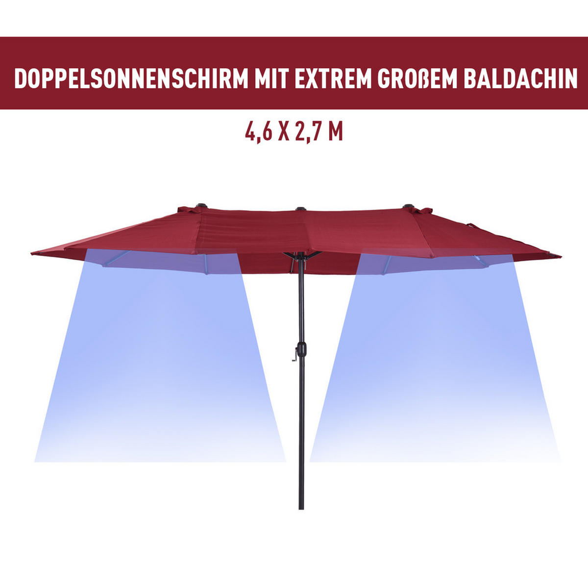 SONNENSCHIRM Oval 460x270cm Weinrot Mit Handkurbel - Weinrot, Textil (270/460cm) - Raelunyi