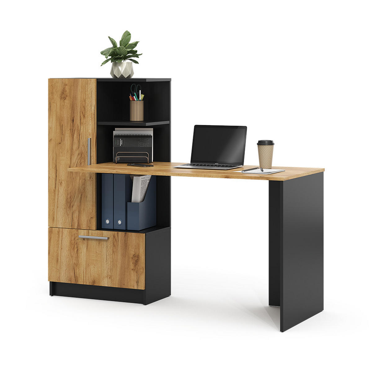 SCHREIBTISCH Tomy Anthrazit/Goldkraft Eiche 150 x 59 cm - Anthrazit/Eiche Wotan, Holzwerkstoff (59/150/120cm) - Vicco