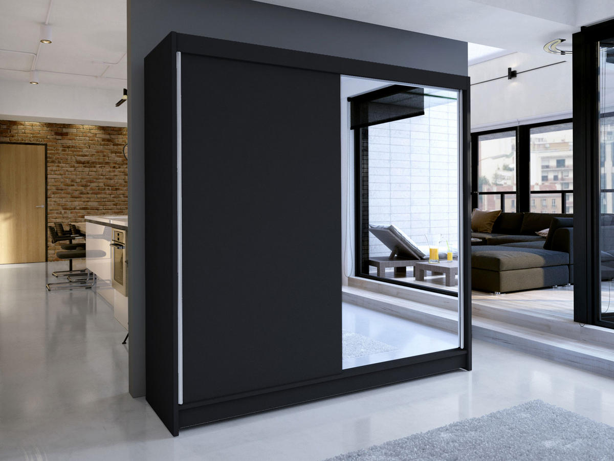 SCHWEBETÜRENSCHRANK Talin I - Silberfarben/Schwarz, Holzwerkstoff/Metall (180/215/58cm) - MIRJAN24