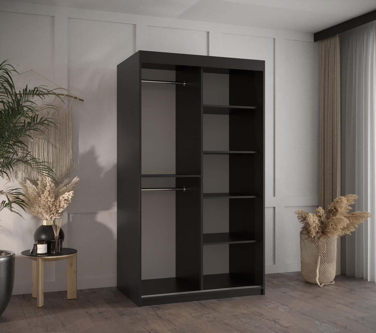 SCHWEBETÜRENSCHRANK 200/100/62 2-türig - Schwarz, Holz/Kunststoff (100/200/62cm) - MÖBEL KRYSPOL