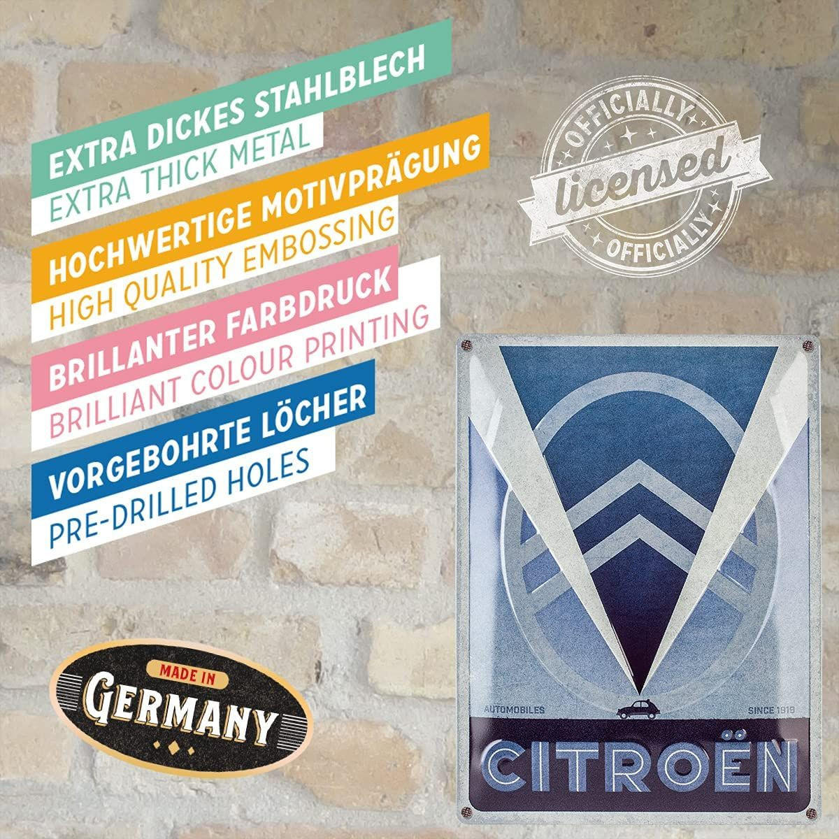 BLECHSCHILD 30/40 cm Citroen 2CV Logo Blue - Multicolor, Metall (30/40/0.2cm) - Nostalgic-Art