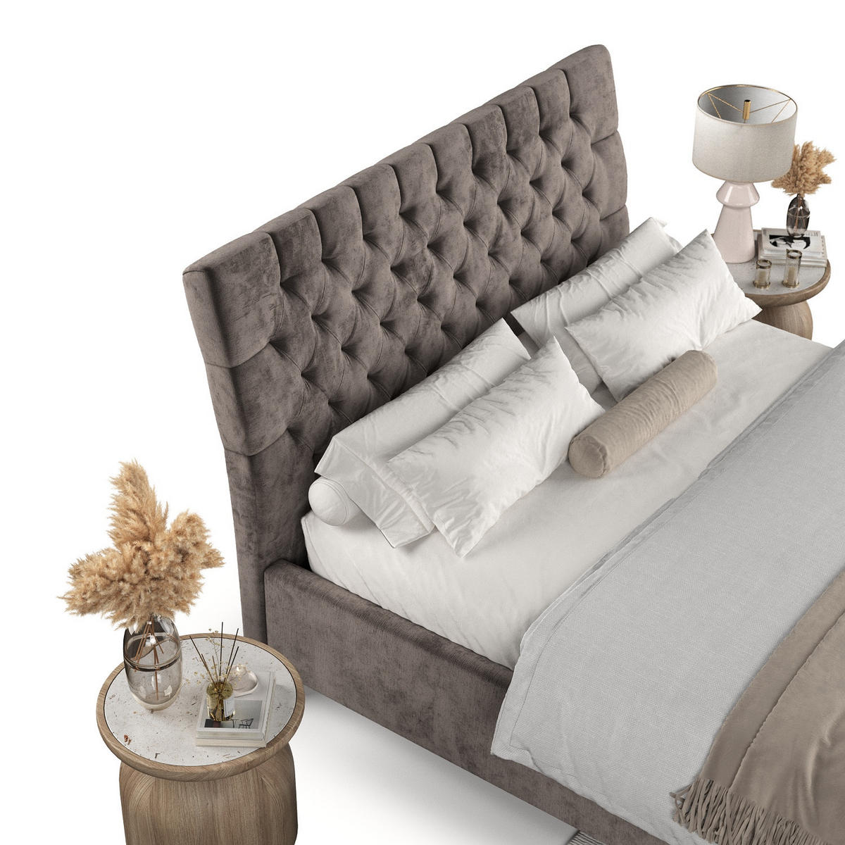 POLSTERBETT Lira 180/200 cm Braun im Lotta Stoff - Naturfarben/Braun, Holz/Holzwerkstoff (180/200cm) - AltaBeds