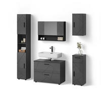 BADMÖBEL-SET Ronco Anthrazit Hochglanz 5 Teile - Anthrazit, Holzwerkstoff (41/80/58cm) - Livinity®