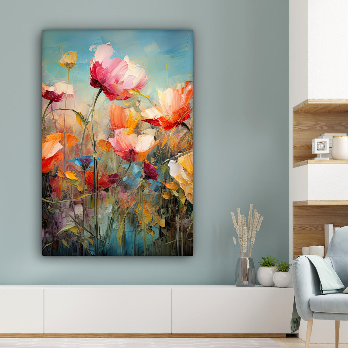 LEINWANDBILD Blumen - Aquarell - Kunst - Botanisch - Natur Deko XXL 80x120 cm - Orange, Textil (80/120cm) - MuchoWow