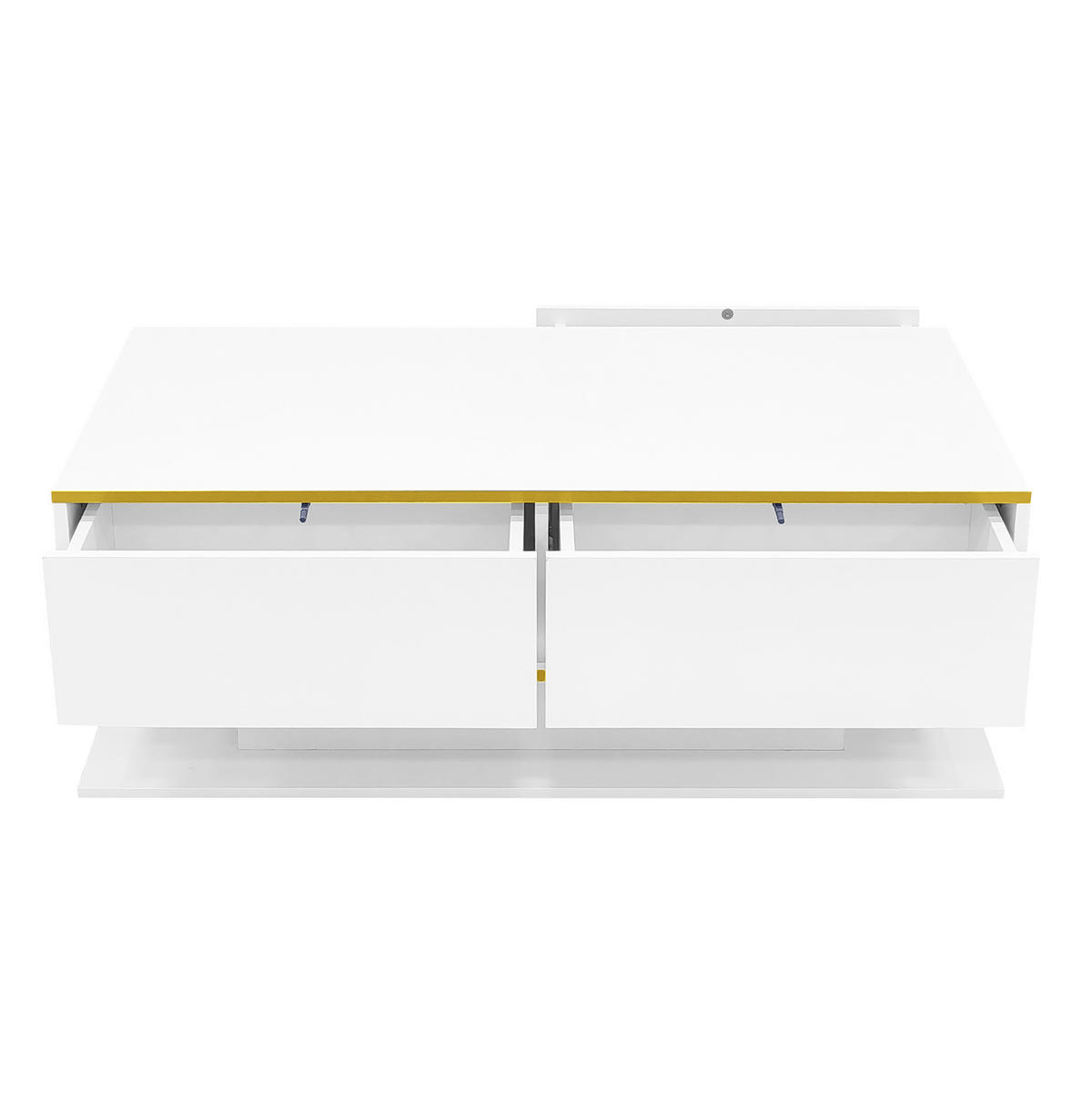 COUCHTISCH 100/50/40 cm mit LED-Beleuchtung, 3 Schubladen und offenem Fach, Hochglanz mit Golddekor, Weiß/Gold - Weiß, Holzwerkstoff (100/50/40cm) - Redom