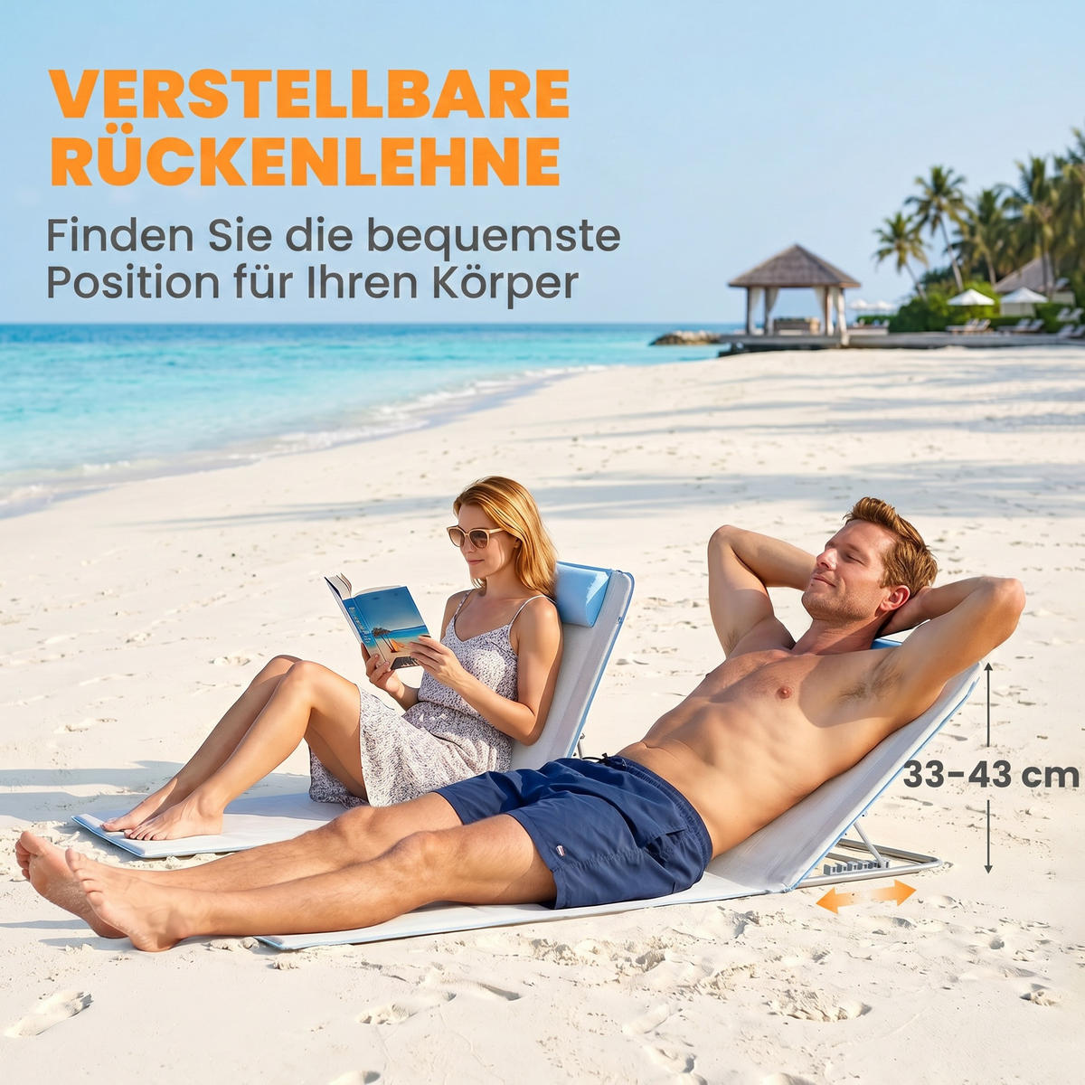 HÖHENVERSTELLBARE STRANDLIEGE, 134 x 48 x 33-43 cm, Stahl, Beige - Beige, Kunststoff (48/43/134cm) - Outsunny
