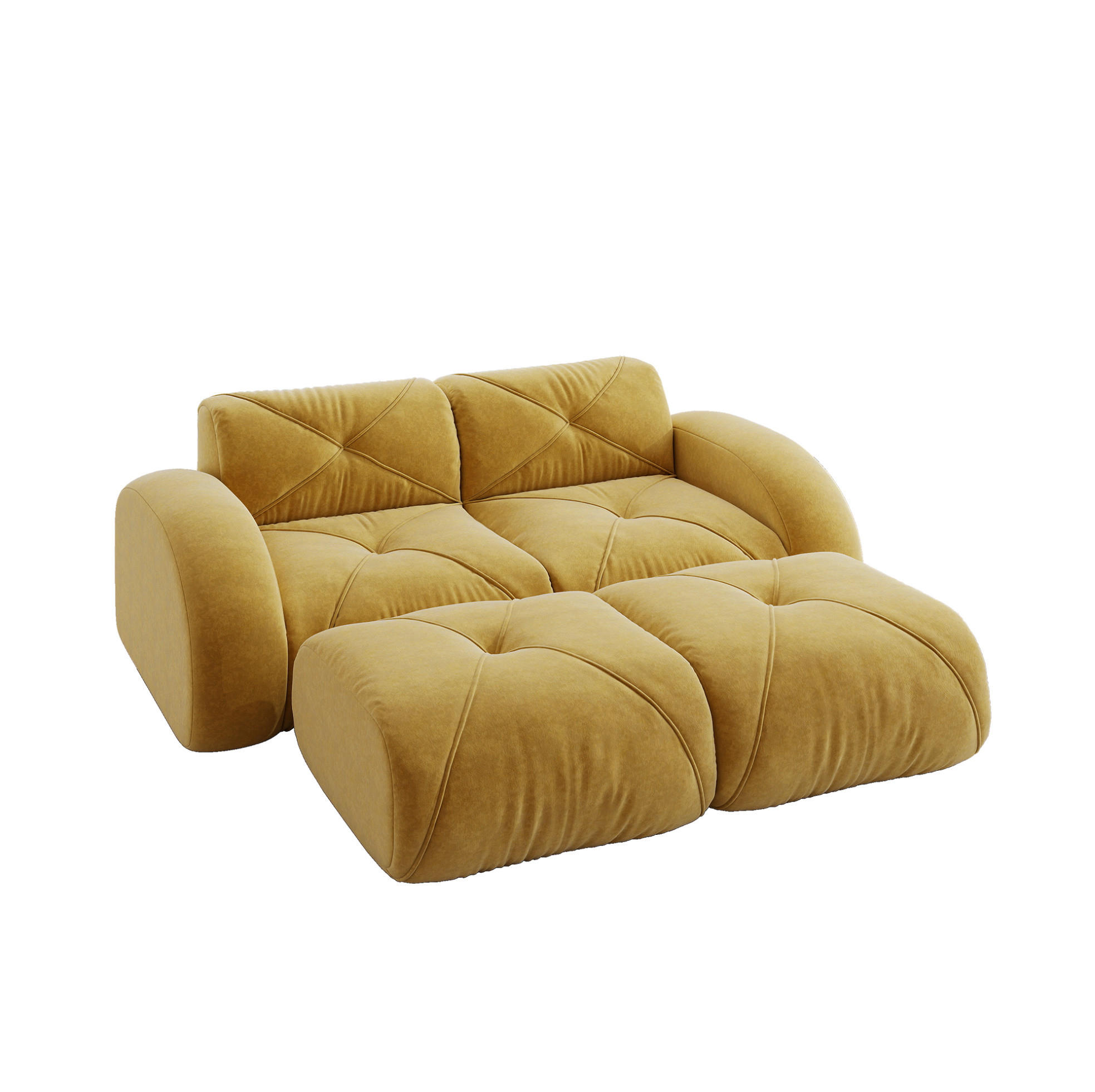2-SITZER Modulsofa aus Chenille mit 2 Hockern Gelb - Gelb, Textil (171/76/204cm) - Modenvie