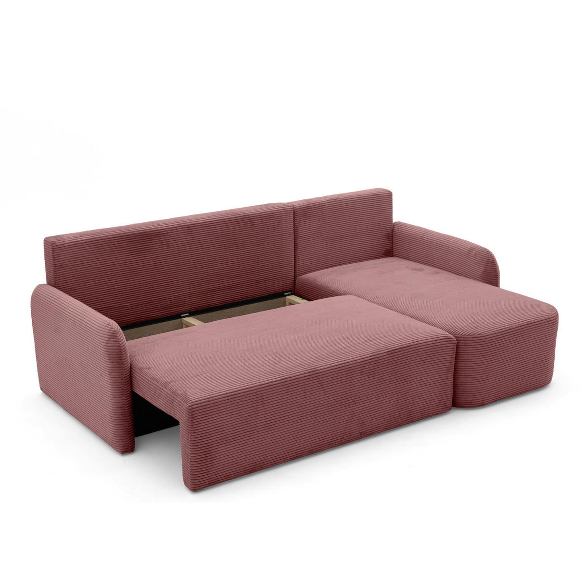 ECKSOFA CASPER L Rechts mit Schlaffunktion 132x198 Cord Rosa - Pink/Schwarz, Holz/Kunststoff (145/217cm) - NACANAPA