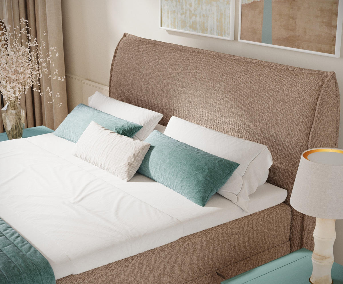 BOXBETT 200/200 cm Corvus, in Braun, Matratze, Topper, Bettkasten, H4 = sehr fest - Schwarz/Braun, Holz/Holzwerkstoff (200/200cm) - Maison de Reve