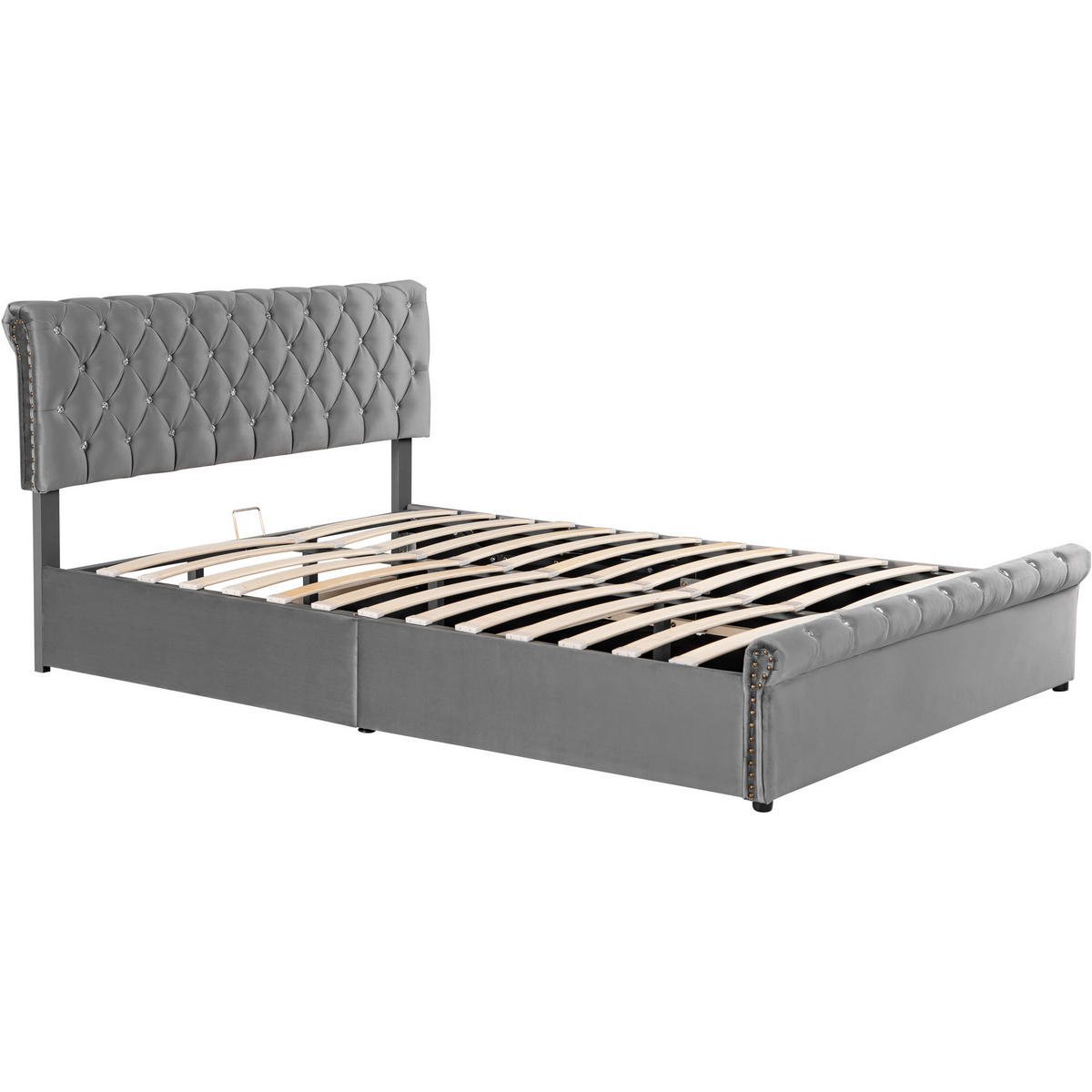 POLSTERBETT aus Samt 140x200 cm in Grau mit Bettkasten & Kopfteil - Grau, Textil (140/200cm) - Modfu