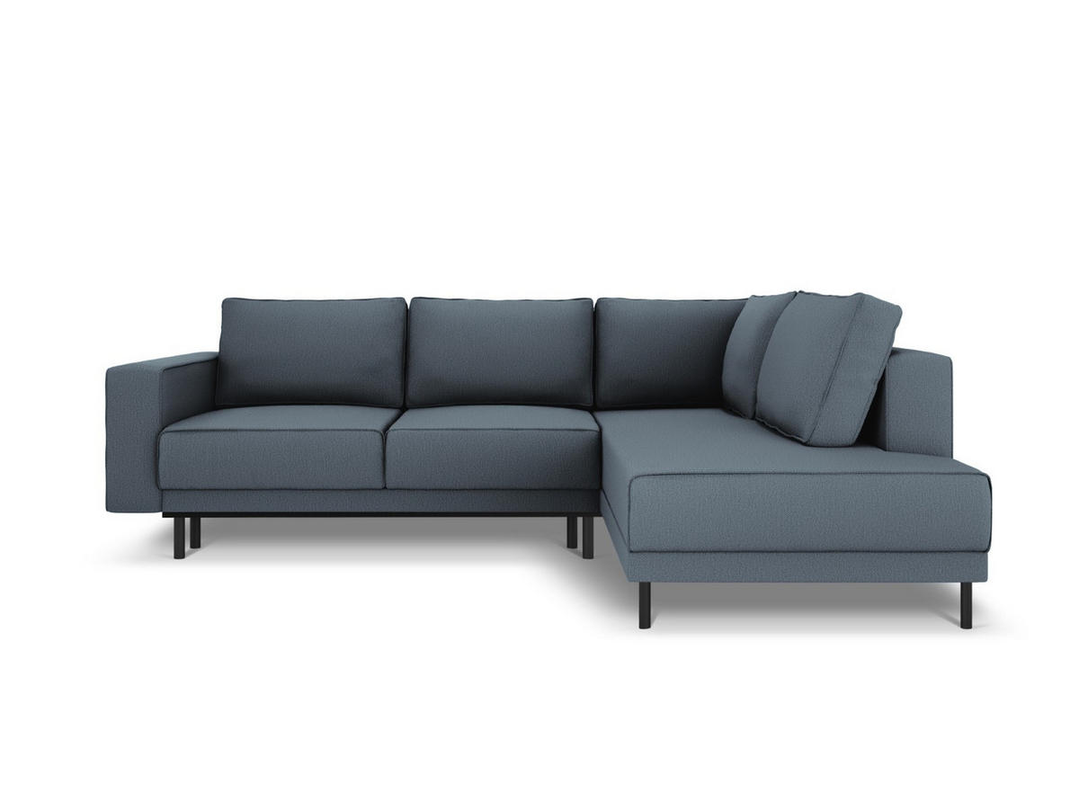 AUSKLAPPBARES-ECKSOFA rechts Caro aus strukturiertem Stoff blau 5 Sitzplätze - Blau, Textil (187/247cm) - Micadoni