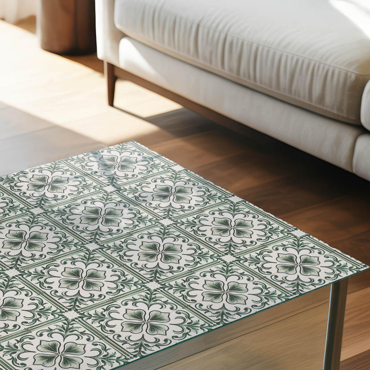 GLASPLATTE 80x60 cm – Fliesenornamente - Grün, Glas (0.4/80/60cm) - ArtPrintCave