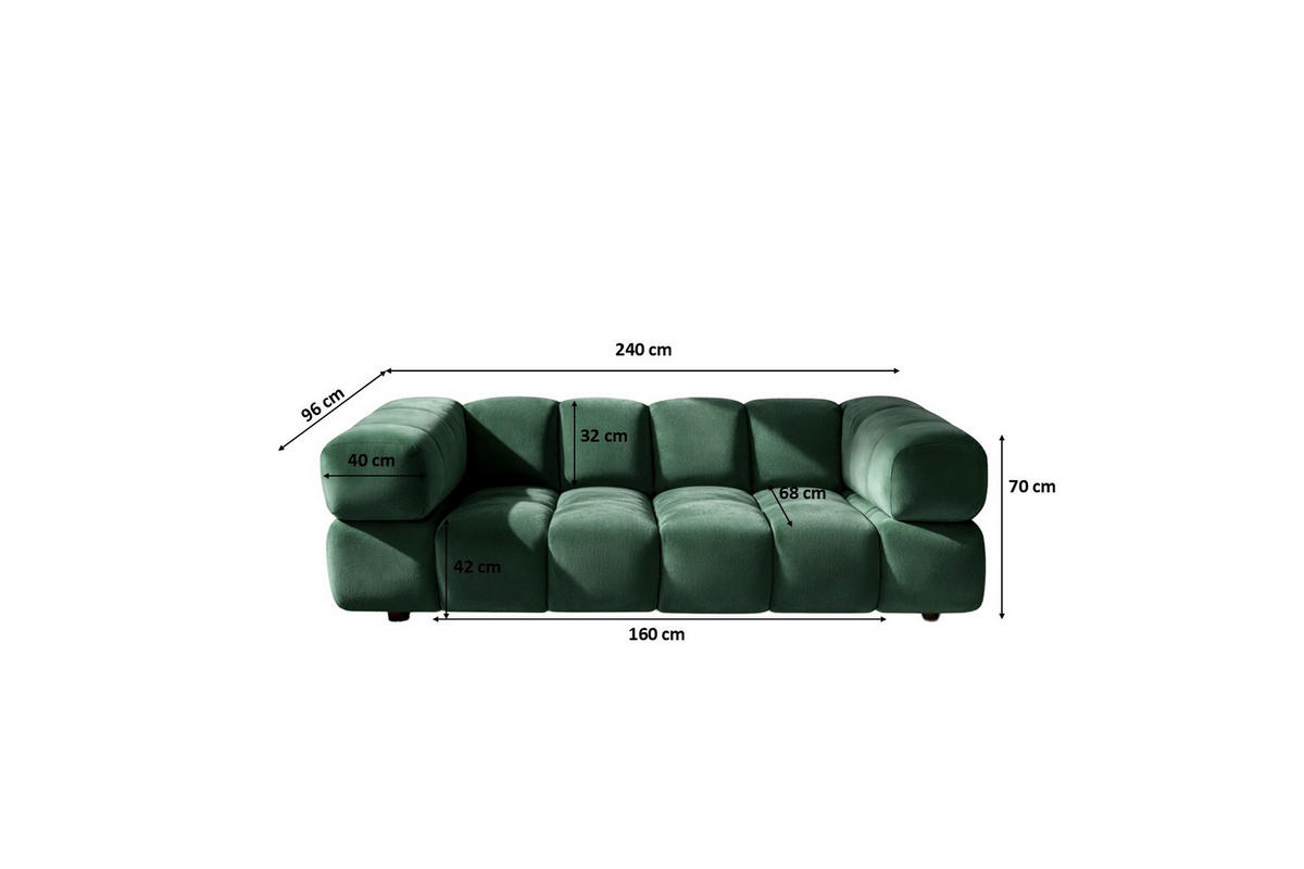 SOFA 3-Sitzer, Couch, Veloursstoff Bluvel, Grün, Averro - Grün, Holz (240/70/96cm) - Kaiser Möbel