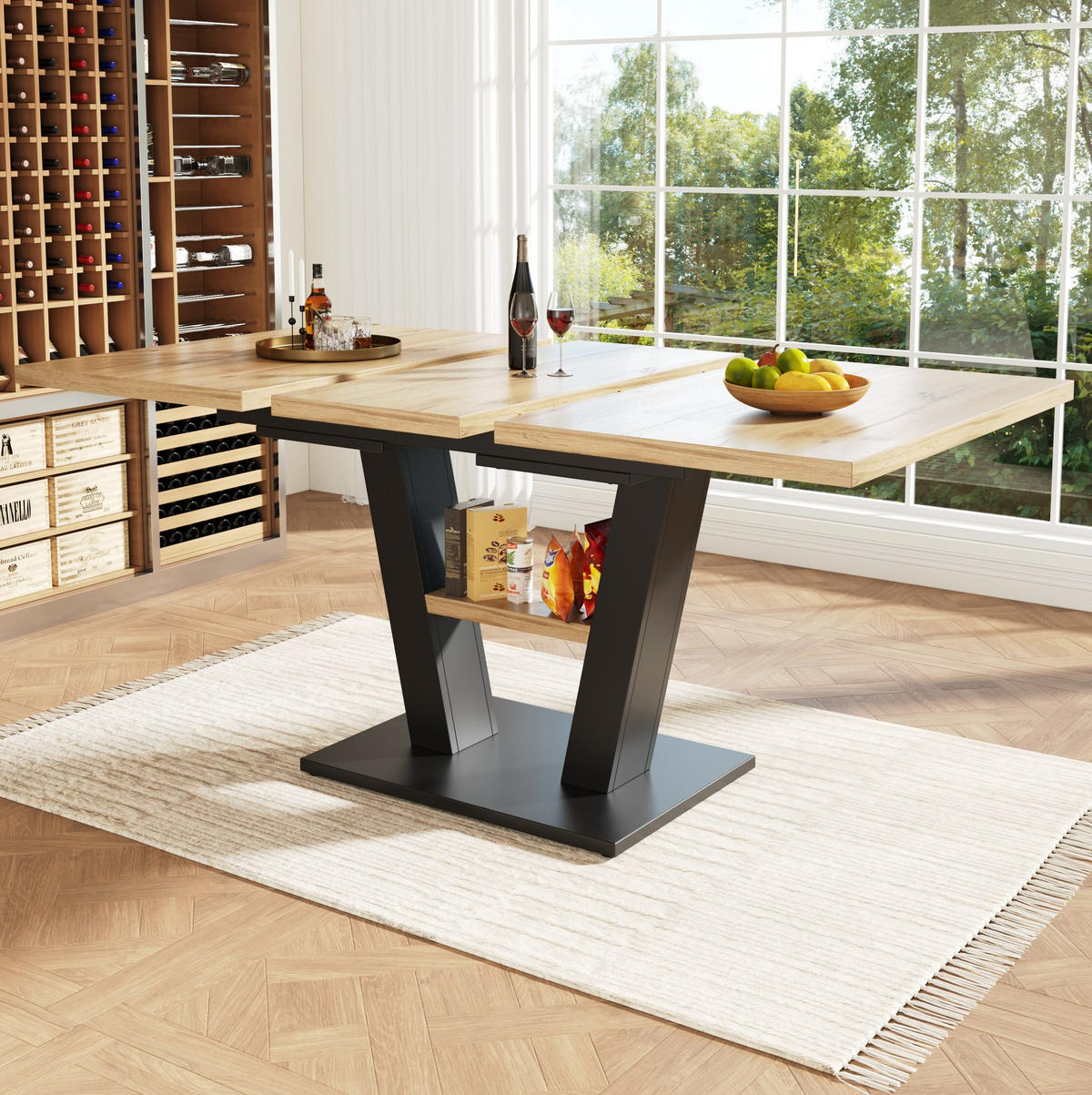 ESSTISCH 118-157/70/75 cm in Schwarz/Natur ausziehbar mit MDF-Tischplatte - Naturfarben, Holzwerkstoff (157/70/75cm) - Flora Grace