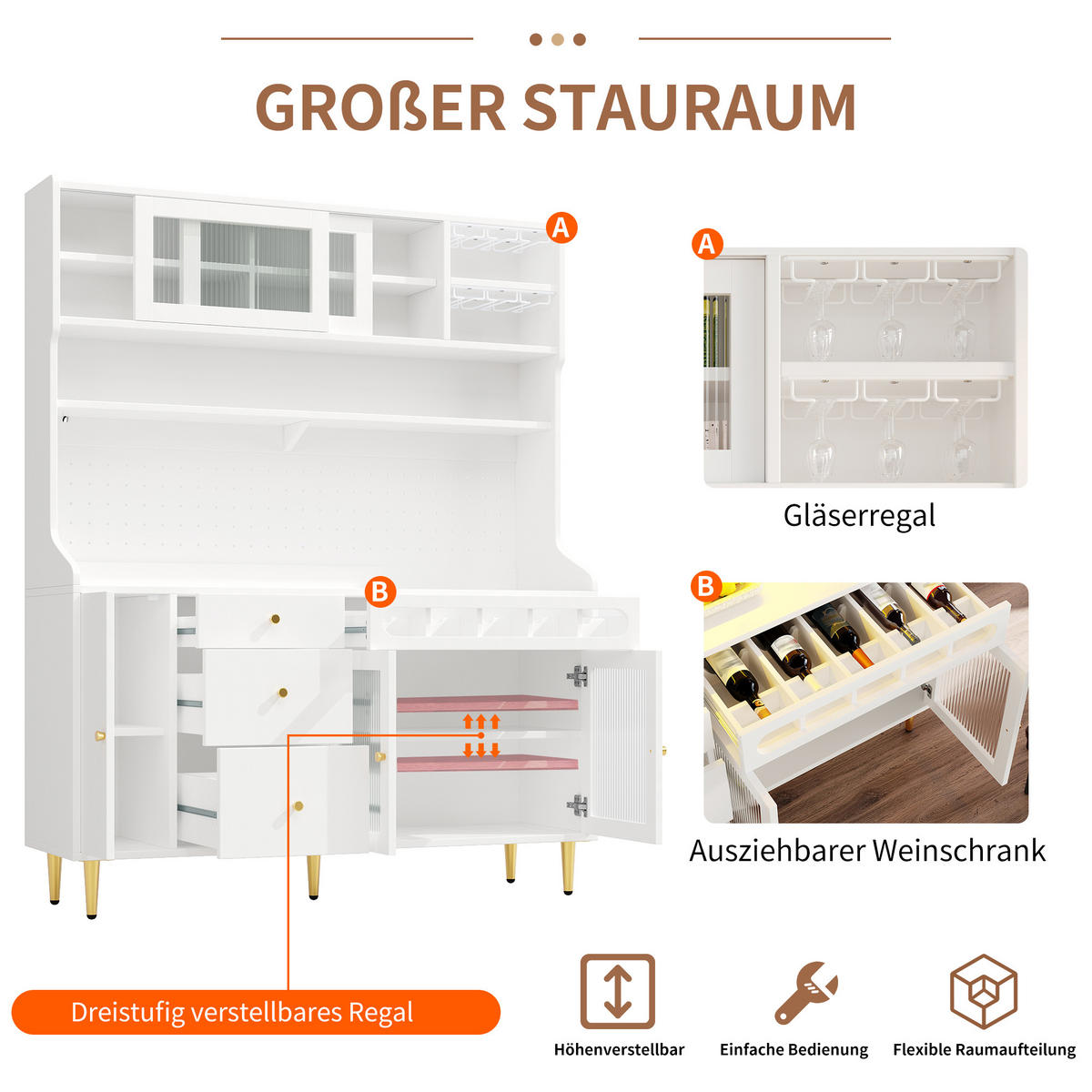 HOCHSCHRANK LED 145x39x171Cm Weinregal Weiß - Weiß, Glas (145/171/39cm) - FLIEKS