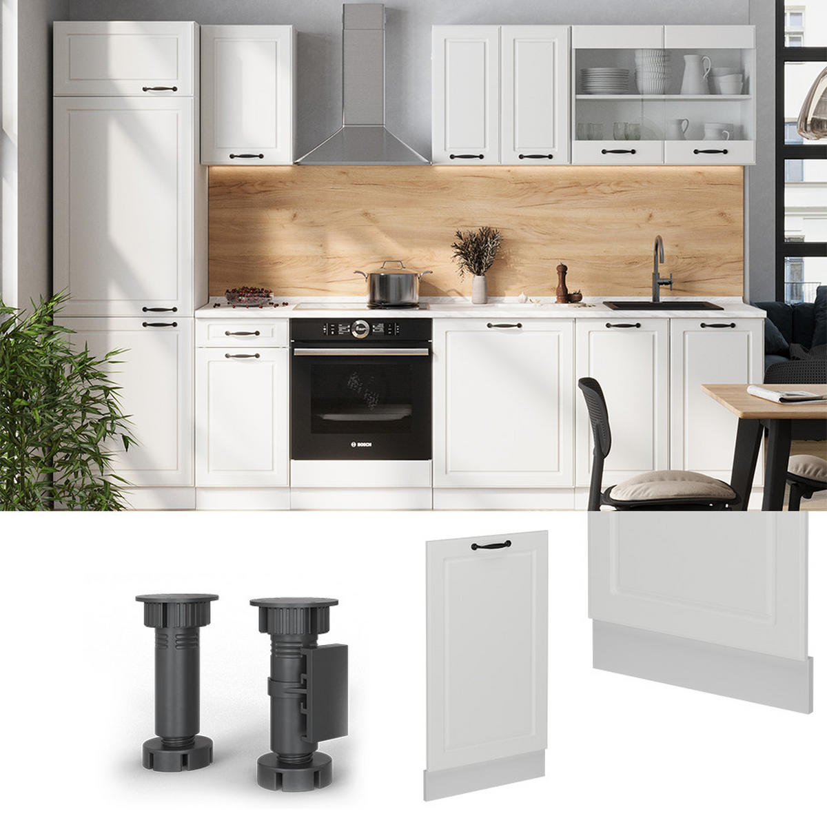 GESCHIRRSPÜLBLENDE R-Line Weiß Landhaus 45 cm ohne Arbeitsplatte - Weiß, Holzwerkstoff (45/81.8/1.6cm) - Vicco