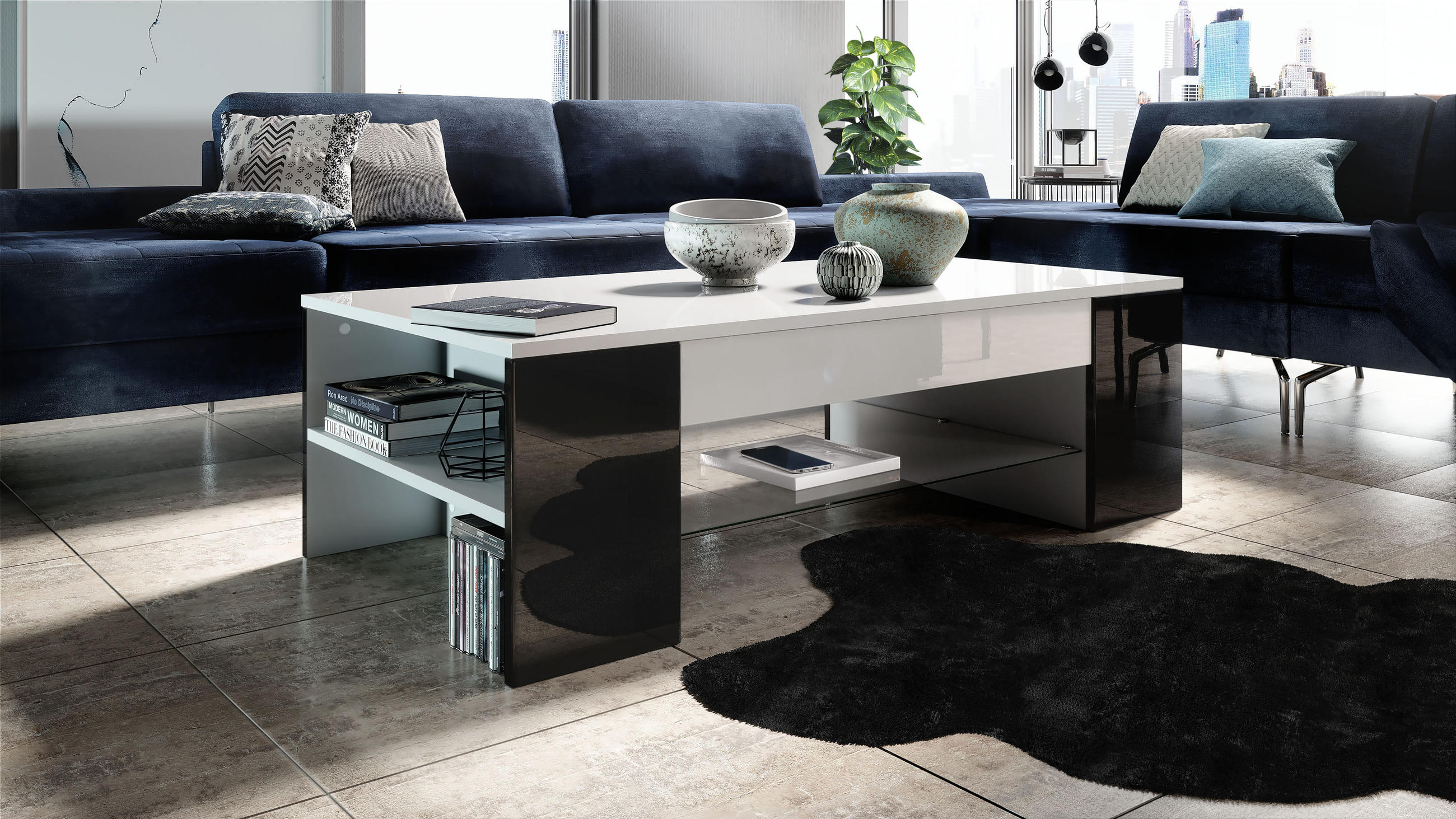 COUCHTISCH Clip Blenden in Schwarz Hochglanz - Schwarz Hochglanz, Holzwerkstoff (60/118/37cm) - Vladon