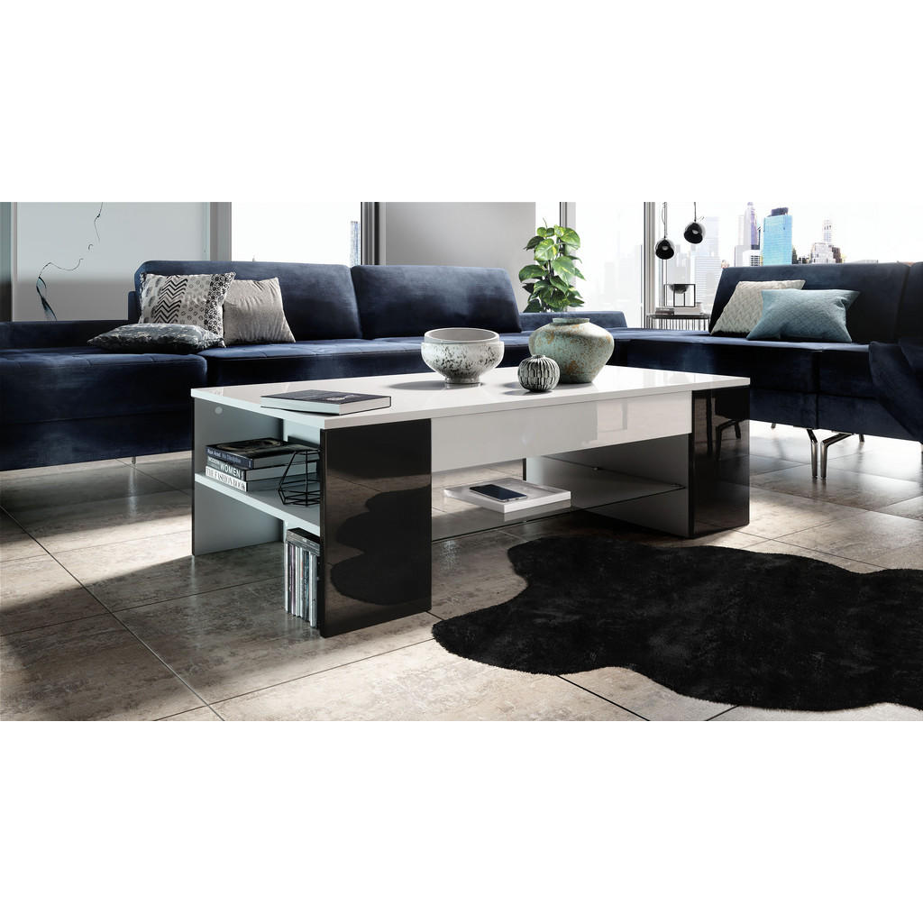 Thumbnail - Vladon Couchtisch, Schwarz Hochglanz, Holzwerkstoff, 118x37x60 cm, Wohnzimmer, Wohnzimmertische, Couchtische