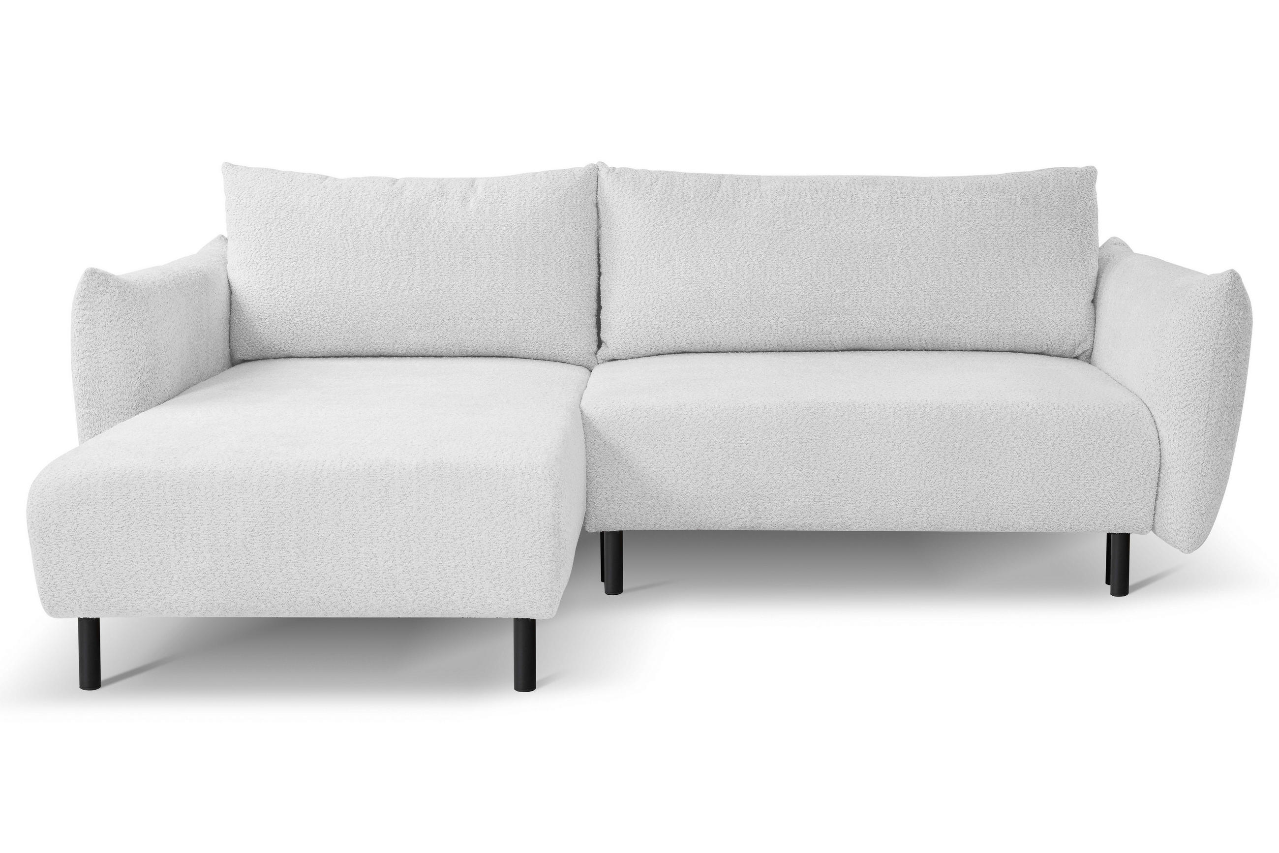 ECKSOFA ADEL mit Schlaffunktion und Bettkasten, L-förm, Metallbeine, verstellbar lose Rückenkissen, freistehend, LINKS, 171x257x90 cm, Silver - Silberfarben, Holz/Textil (171/257cm) - DomoHome