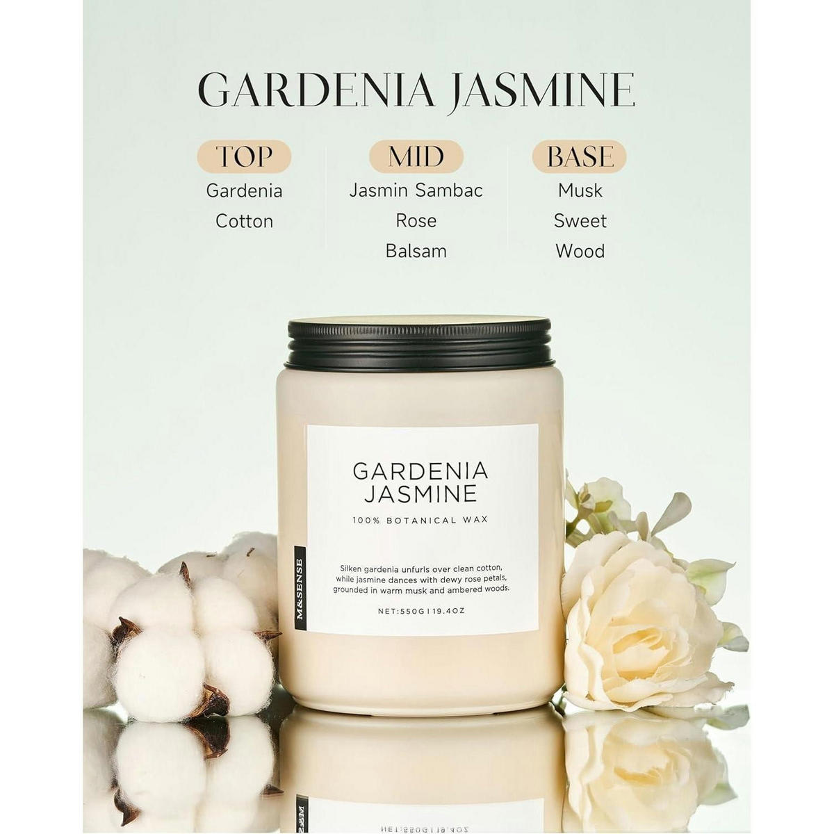 DUFTKERZE Gardenia Jasmin 550g 2-Docht Sojawachs - Creme, Paraffin (13cm)