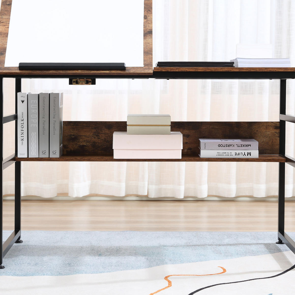 SCHREIBTISCH DE-14854 neigbare Tischplatte & Ablage Holzoptik - Braun, Holzwerkstoff (120/60/75cm) - ComfortXL
