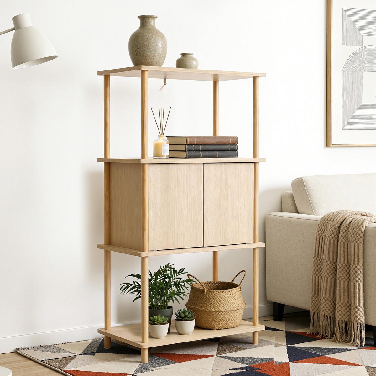 STANDREGAL mit 3 Ablagen und zweitürigem Stauraum - Alteiche, Holz (35/112.5/60cm) - Hometopia