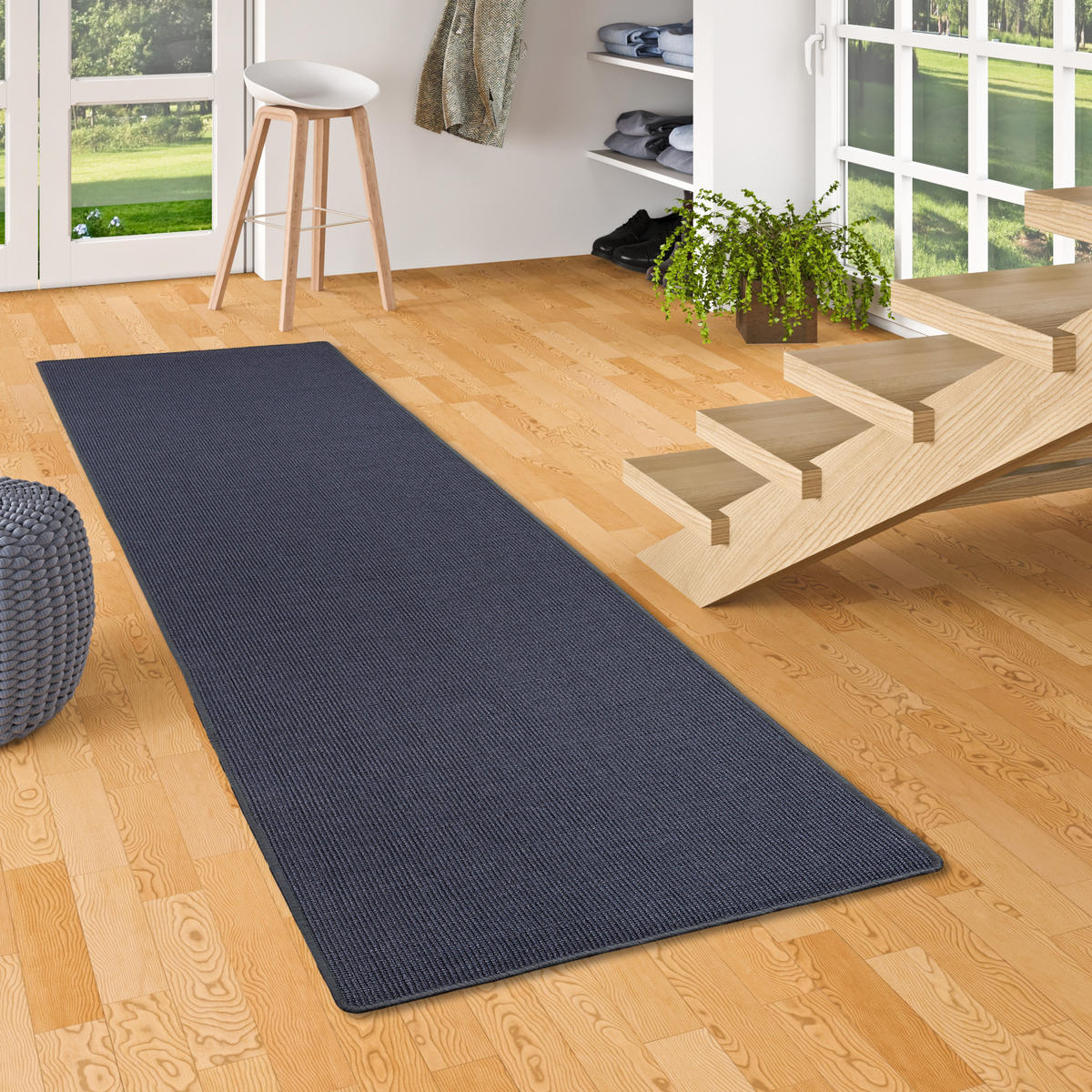 SISAL NATUR LÄUFER TEPPICH - Blau, Textil (80/200cm) - Snapstyle
