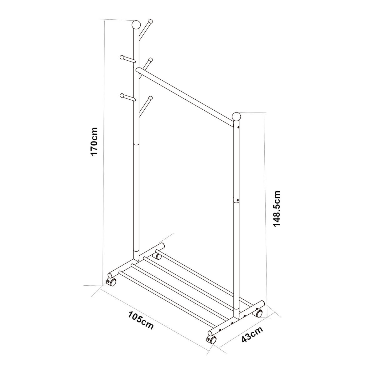 GARDEROBENSTÄNDER rollbar Snåsa - Schwarz, Metall (105/170/43cm) - [en.casa]