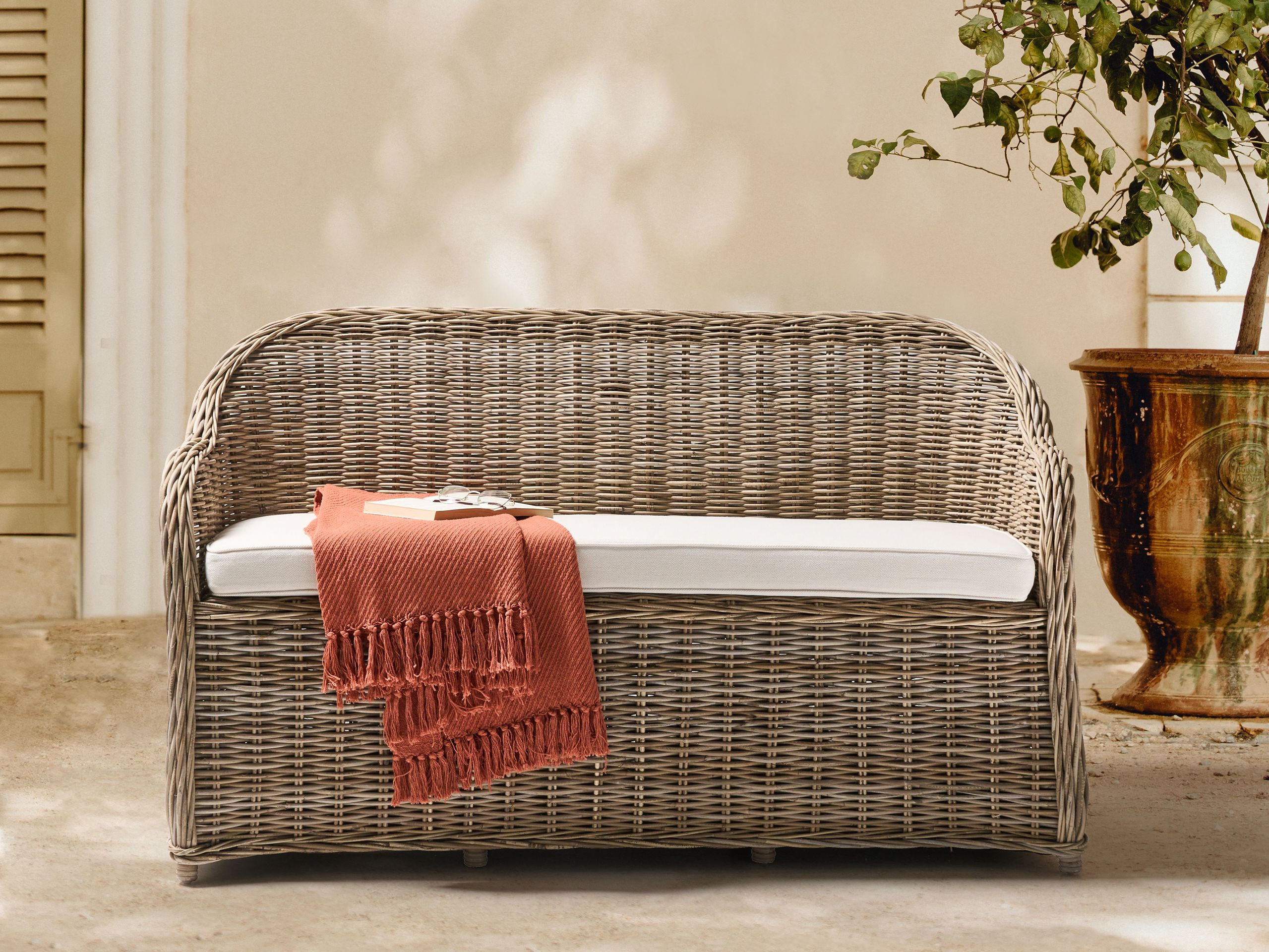 GARTENSOFA 2-Sitzer Naturfarben Susua - Naturfarben/Weiß, Naturmaterialien (150/87/69cm) - Beliani