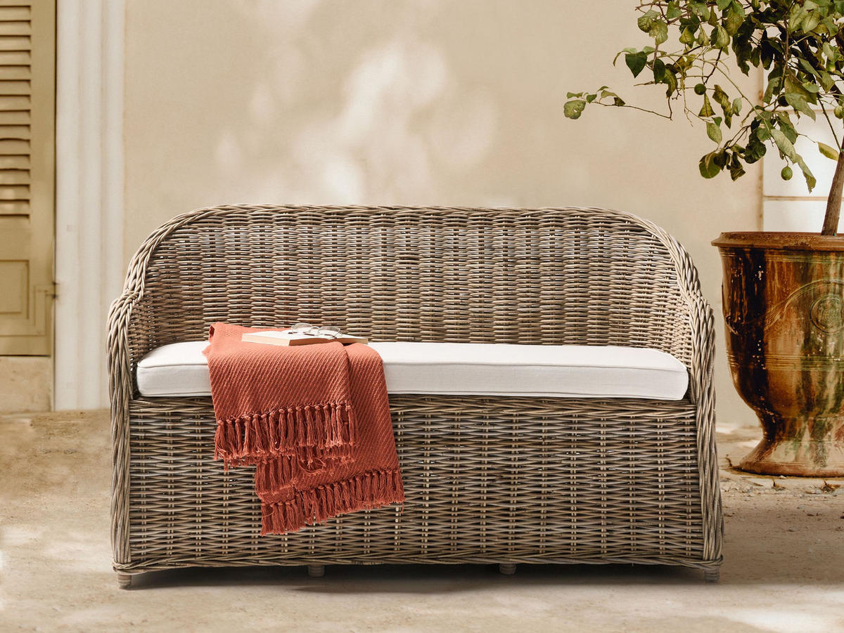GARTENSOFA 2-Sitzer Naturfarben Susua - Naturfarben/Weiß, Naturmaterialien (150/87/69cm) - Beliani