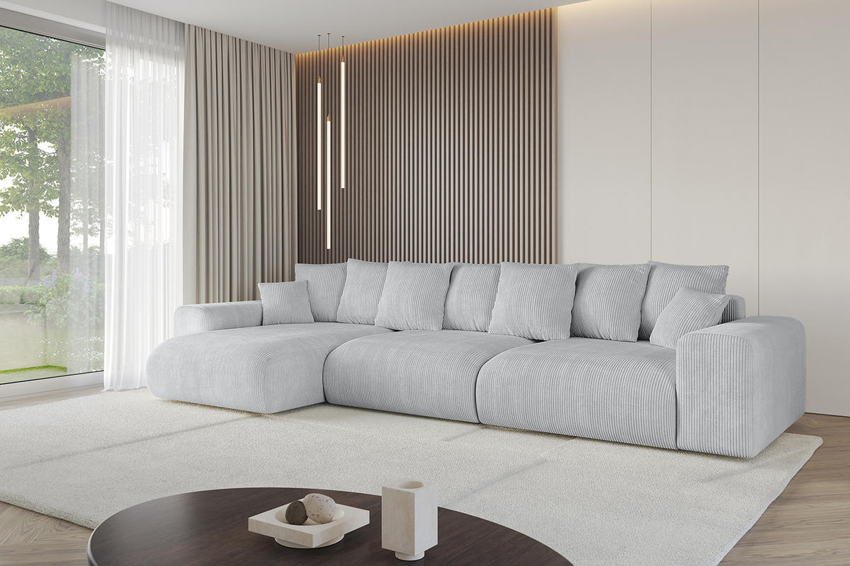 ECKSOFA Ottomane links ESKAR-L 364x176x84 Grau Cord - Schwarz/Grau, Holzwerkstoff/Kunststoff (364/176cm) - ALTDECOR