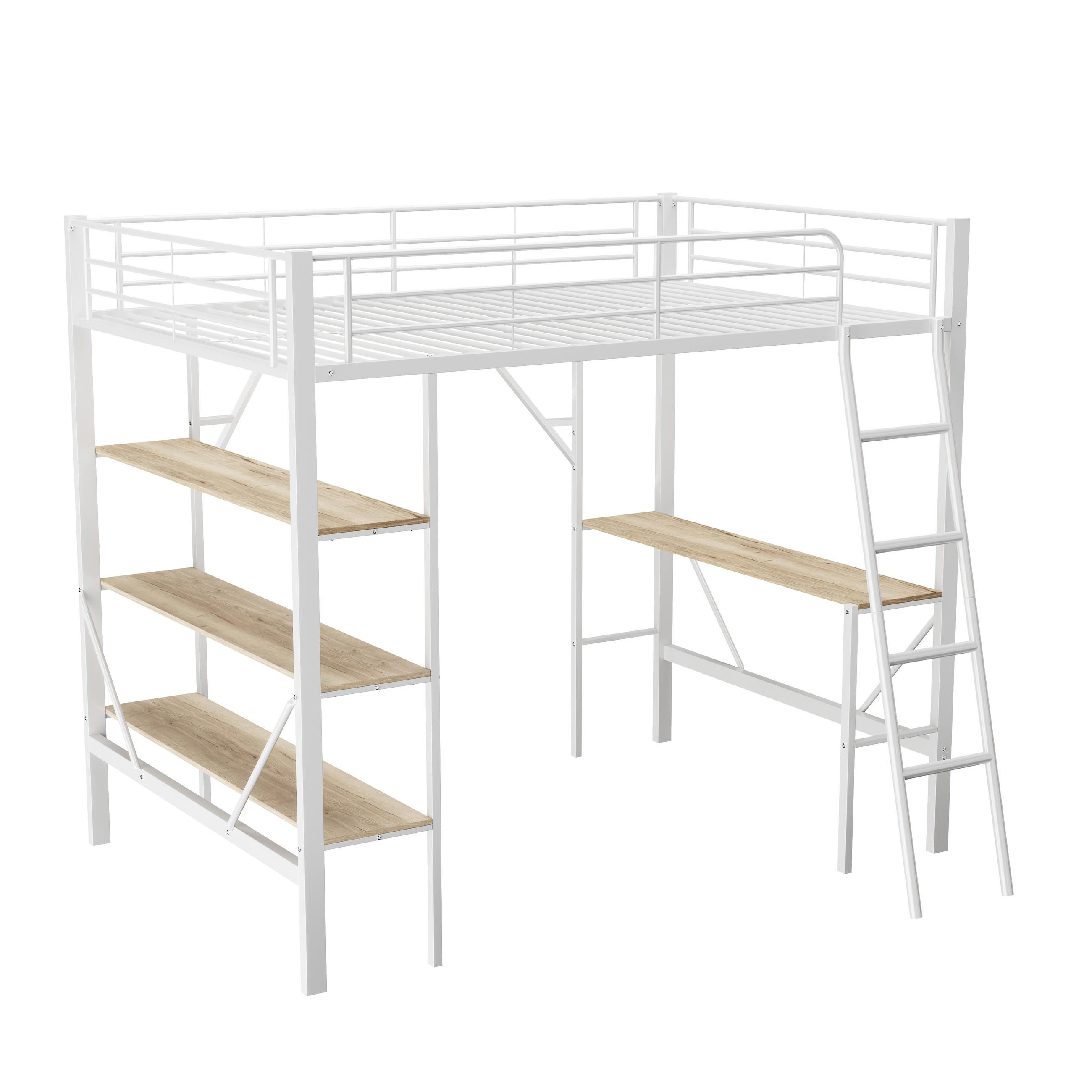 HOCHBETT 90/200 cm DE-04576, mit Schreibtisch und 3 Ablagen in Weiß - Weiß, Metall (90/200cm) - ComfortXL