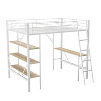HOCHBETT 90/200 cm DE-04576, mit Schreibtisch und 3 Ablagen in Weiß - Weiß, Metall (90/200cm) - ComfortXL