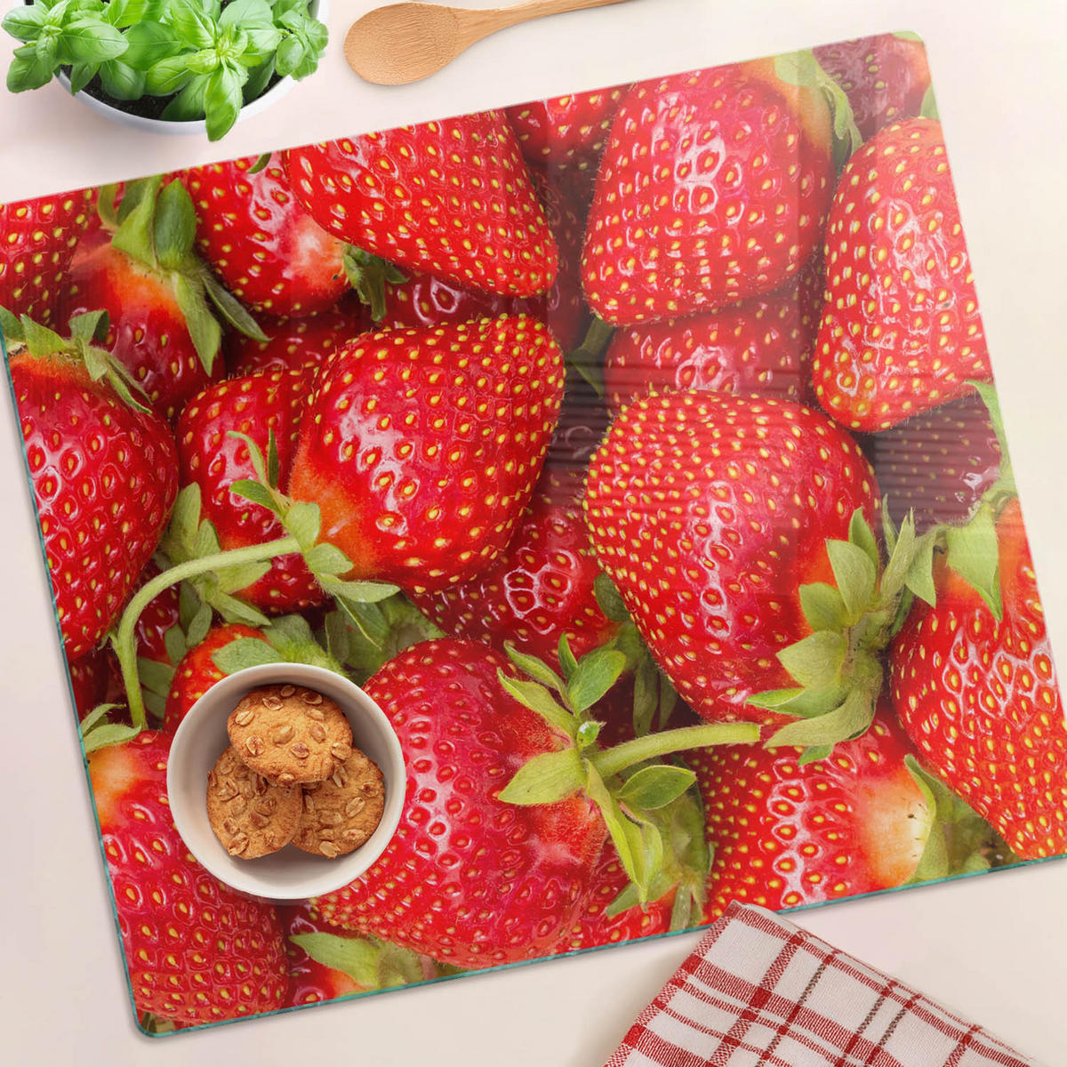 GLASPLATTE 60x52 cm Erdbeeren - Rot, Glas (60/0.4/52cm) - TULUP
