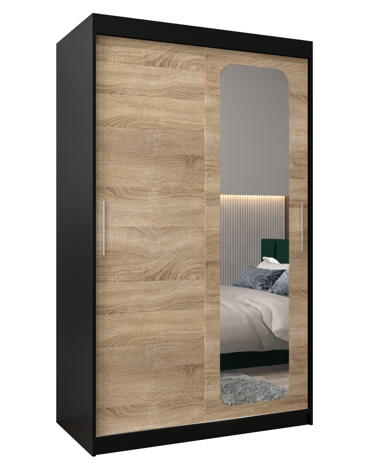 Abiks Möbel Schwebetürenschrank Schwarz, Sonoma Eiche 120x200x62 cm