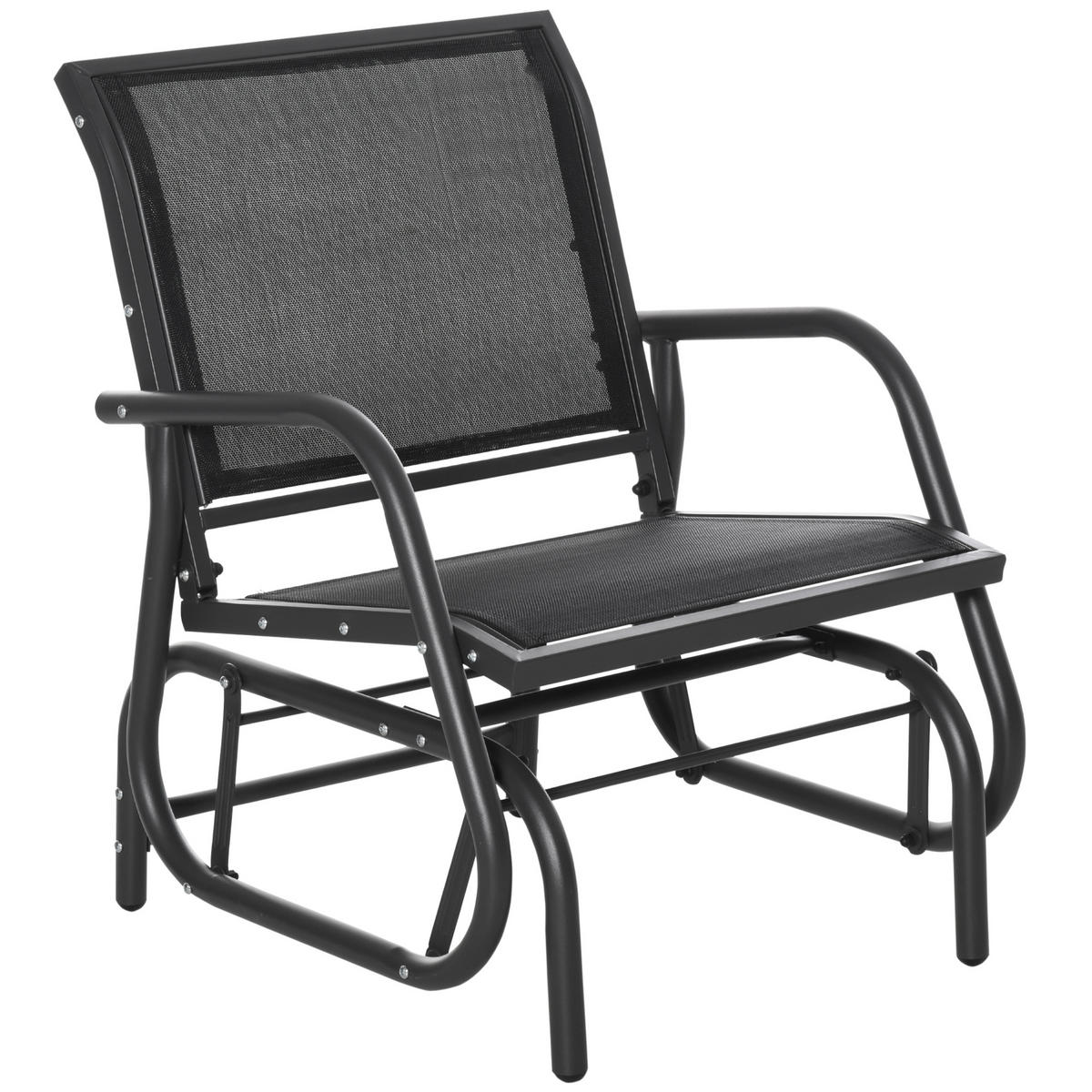 SCHAUKELSTUHL DE-07007 aus Metall, mit Armlehne, bis 120 kg Schwarz - Schwarz, Textil/Metall (66/85/70cm) - ComfortXL