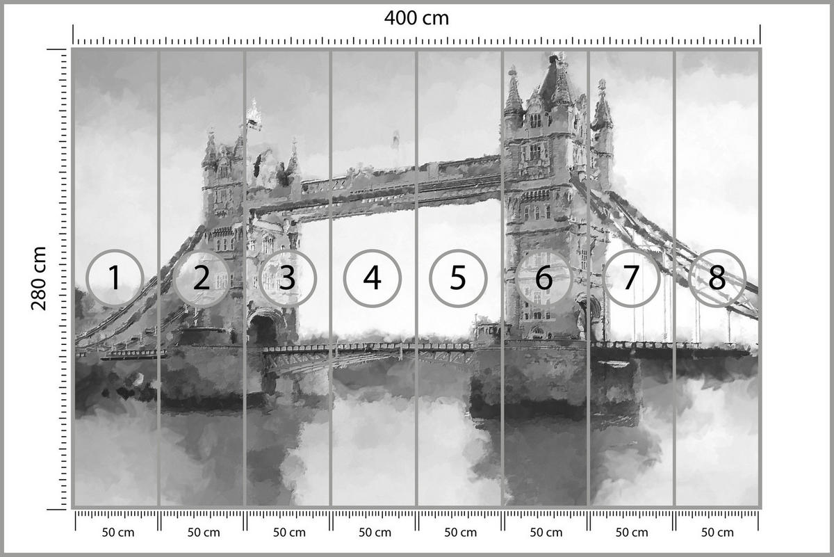 FOTOTAPETE für Wohnzimmer Tower Bridge Vintage Stil 400x280 - Schwarz/Grau, Papier (400/280cm) - Muralo