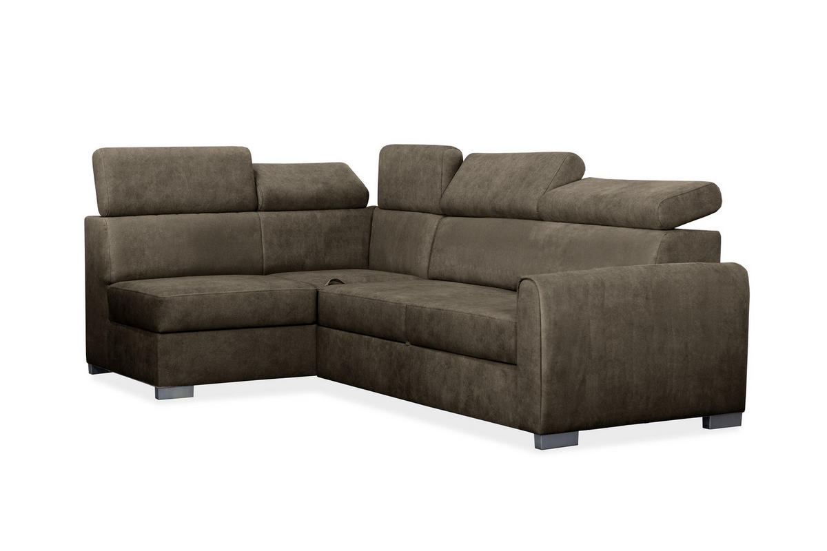 ECKSOFA Covo Braun, mit Bettzeugablage und verstellbaren Kopfstützen, linke seite - Braun, Holzwerkstoff (253/156cm) - Bettso