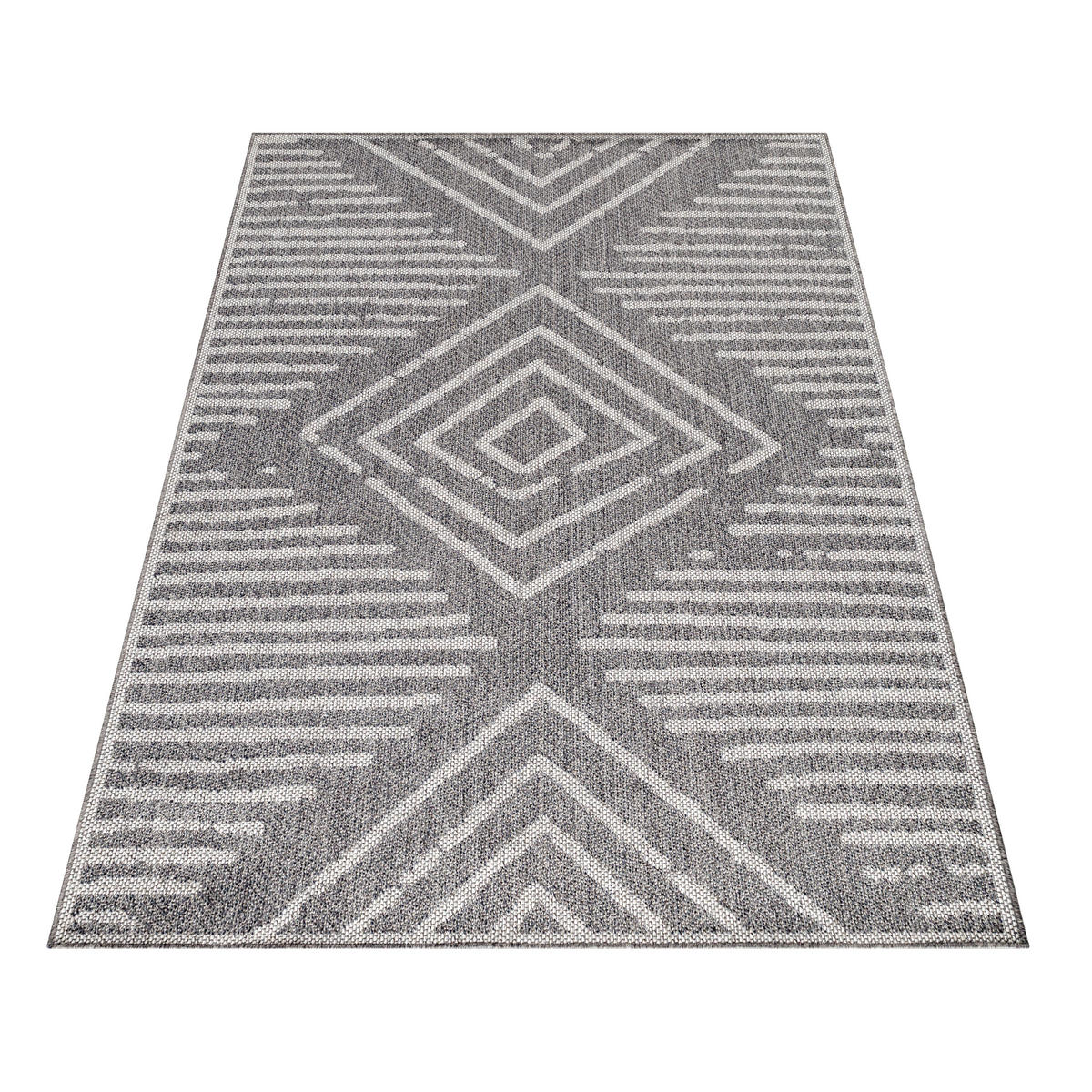 TEPPICH Outdoor Flachgewebe Gestreift Polypropylen Balkon Grau Läufer 60x100 - Grau, Textil (60/100cm) - KADIMA DESIGN