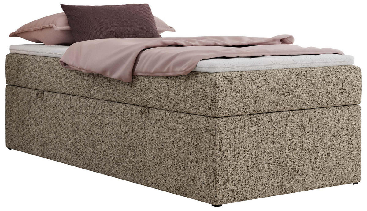 BOXBETT ZERO 90/200 - Dunkelbeige Struktur - H4 - Topper Visco - Cappuccino, Textil (90/200cm) - MKS