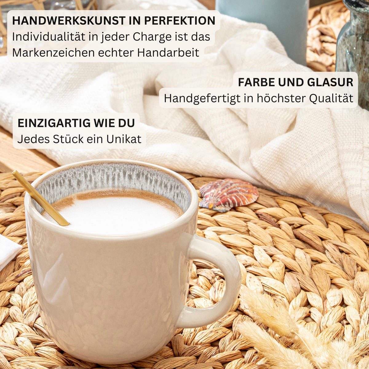 KAFFEEBECHER SET KRETA - 6 teilig aus Steingut - Creme, Stein (0.35L) - Sänger