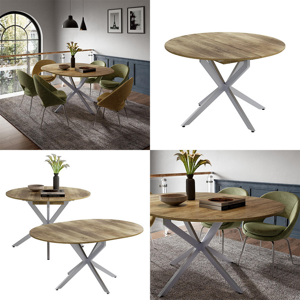 ESSTISCH Loyd Eiche rustikal/Grau 120 x 76.5 cm ausziehbar - Graubraun/Grau, Holzwerkstoff (120/120/76.5cm) - Vicco