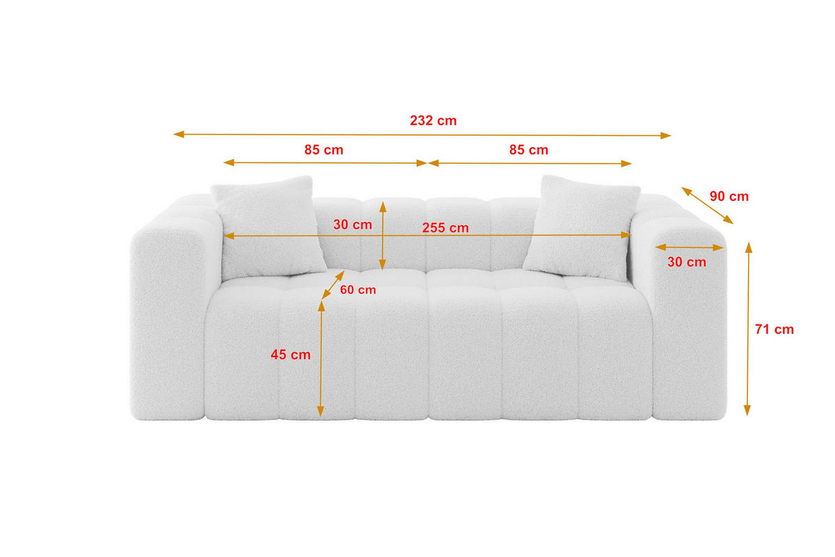 POHOVKA 2-MÍSTNÁ DONY-2 232x90x71 cm Bílá Buklé - bílá/černá, kompozitní dřevo/textil (232/71/90cm) - ALTDECOR