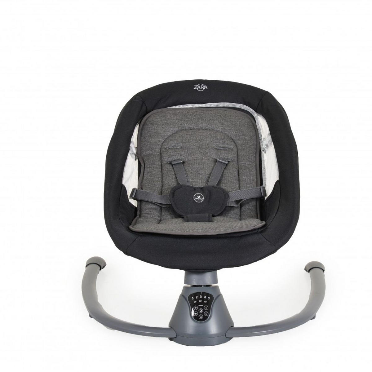 BABYWIPPE Zara schwarz Moskitonetz, Fernbedienung, USB-Anschluss, 5-Punkt-Gurt, 12 Melodien - Schwarz, Metall - Cangaroo