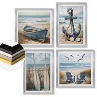 WANDBILDER 4er Set - 50x50 cm & 40x60 cm Silberner Rahmen - Anker, Boot, Ruder, Strand - Silberfarben, Kunststoff (50/50cm) - ArtPrintCave