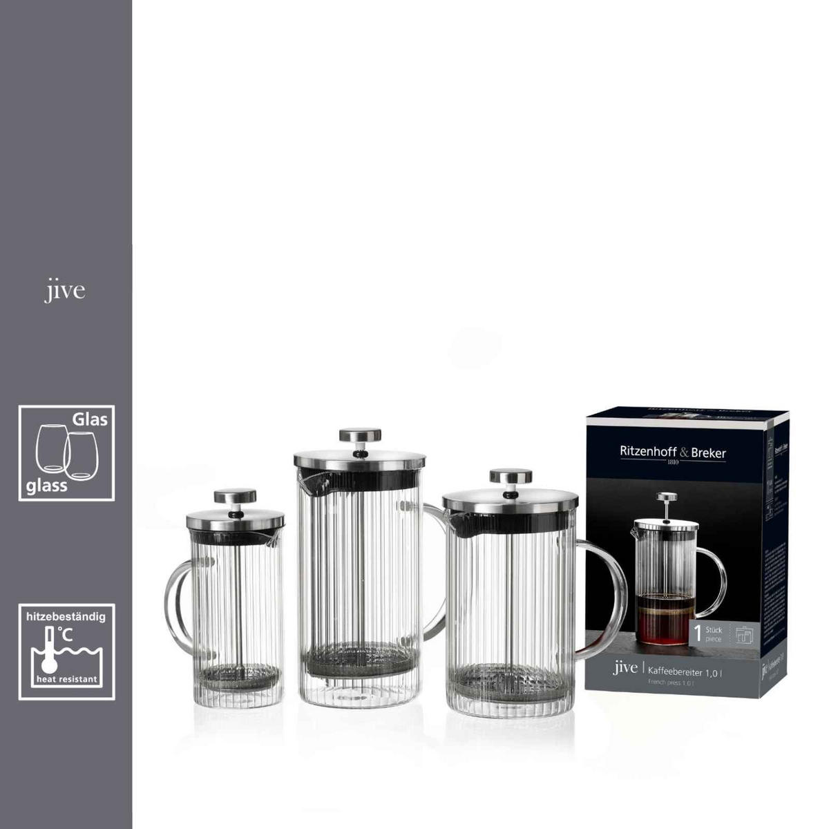 KAFFEEBEREITER Jive transparent 800 ml - Transparent, Glas/Metall (12/19/13.5cm) - Ritzenhoff Breker