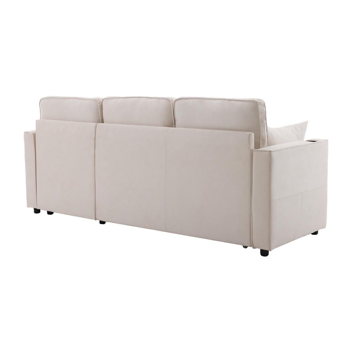 3-SITZER ECKSOFA Leinen Beige mit Stauraum, Getränkehaltern und Kissen - Beige, Holzwerkstoff/Kunststoff (211/130cm) - WISHDOR