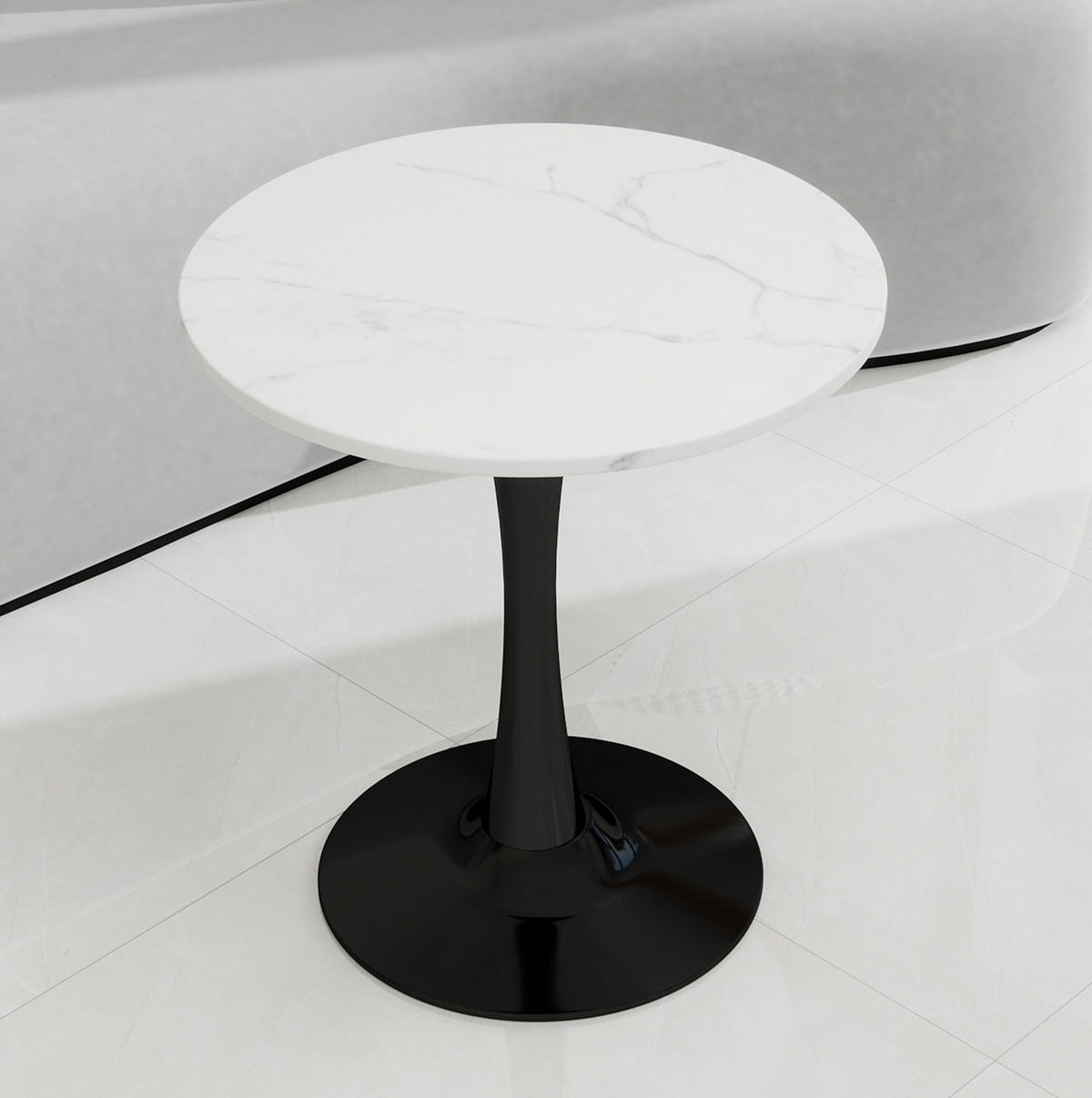 BEISTELLTISCH 70/70/72 cm mit runder Tischplatte und modernem Design, Schwarz/Weiß - Weiß, Stein (70/70/72cm) - Redom