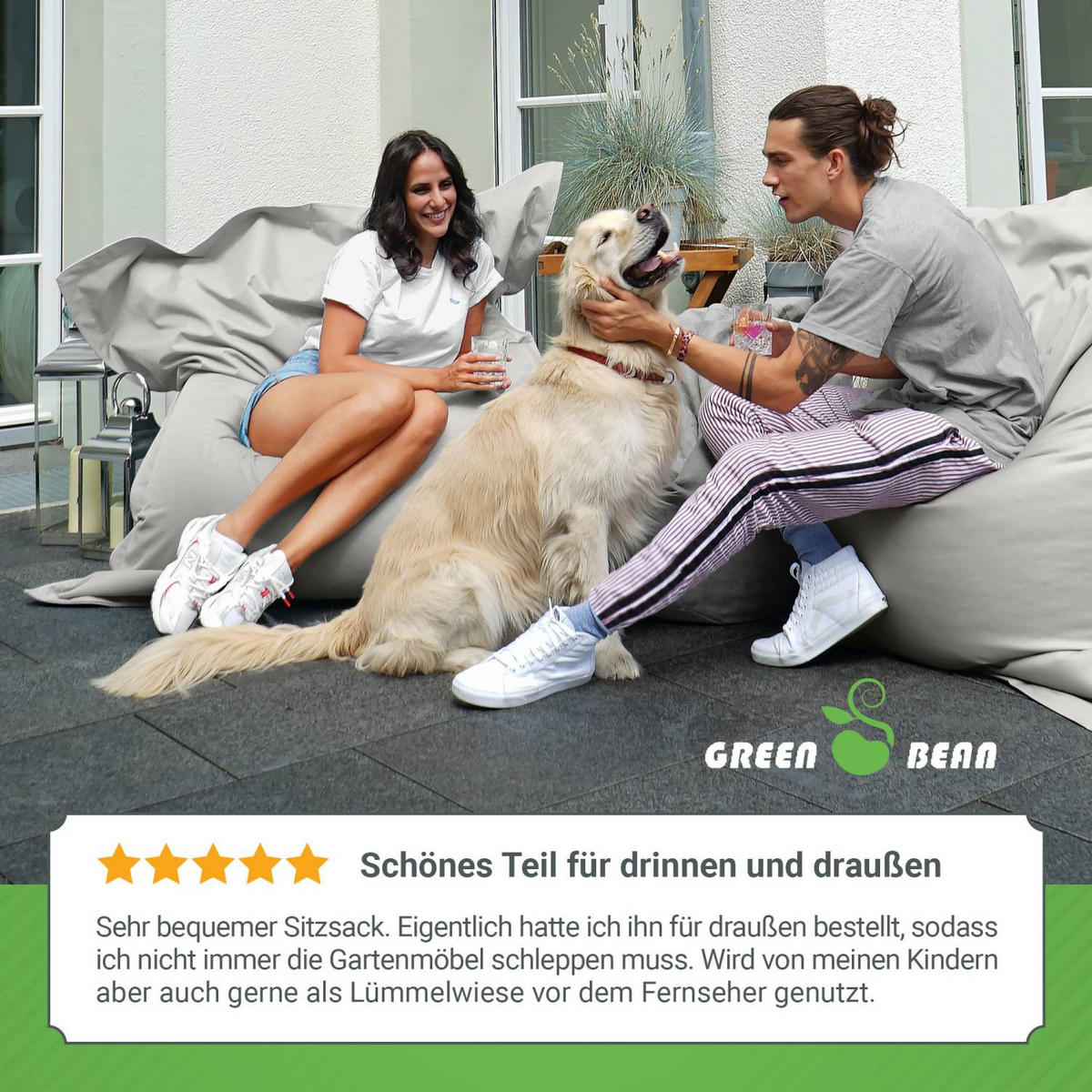 RIESEN-SITZSACK "Square" 140x180cm 380 L - Hellgrau, Textil (140/25/180cm) - Green Bean