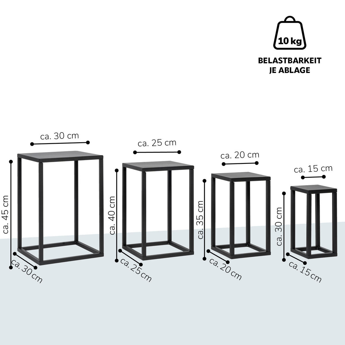 BLUMENHOCKER 4er Set, schwarz, Metall - Schwarz, Metall (30/30/45cm) - bremermann